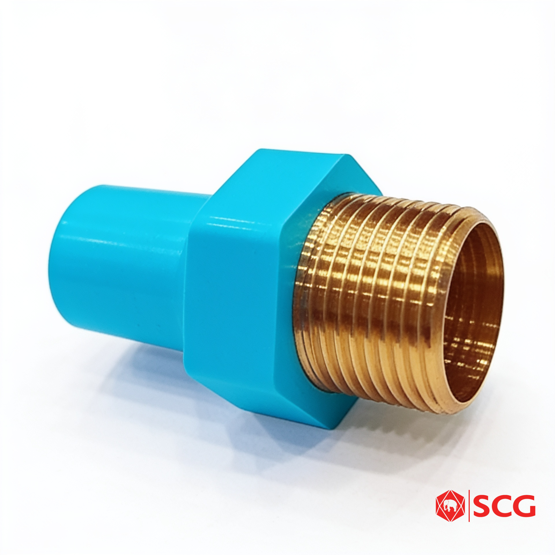 ข้อต่อตรงลดเกลียวนอกทองเหลือง-หนา PVC ฟ้า SCG