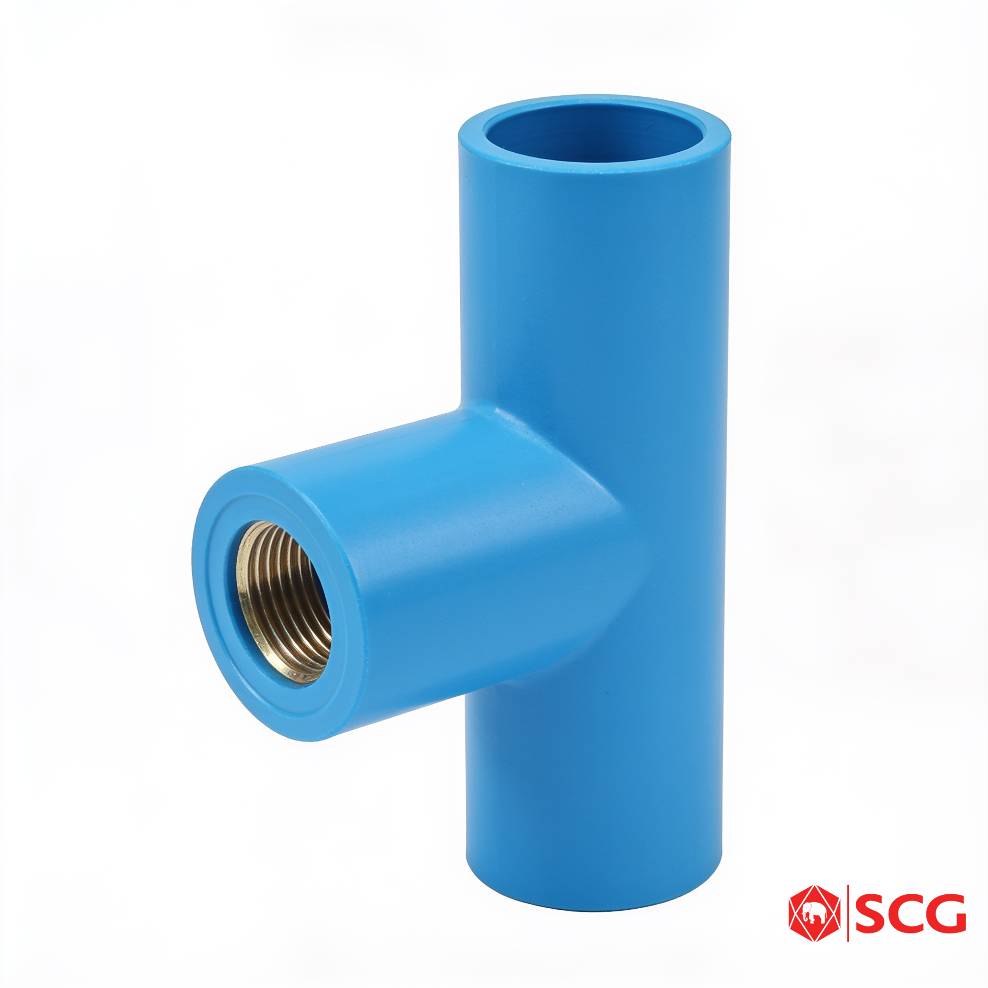 สามทางลดเกลียวในทองเหลือง หนา PVC ฟ้า SCG